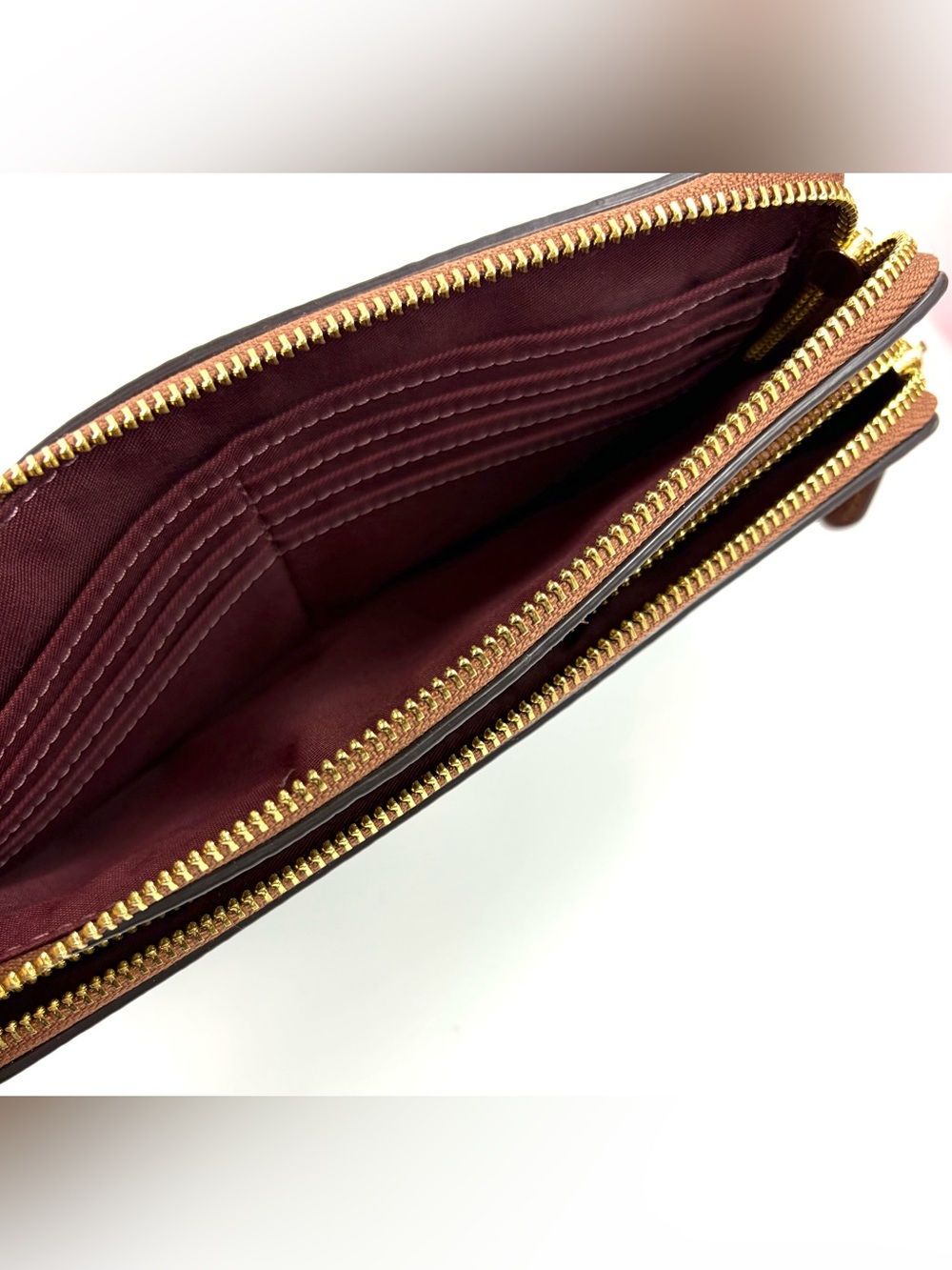 Coach Signature Double Zip Wristlet Wallet Brown Canvas & Leather EUC - Picture 6 of 10